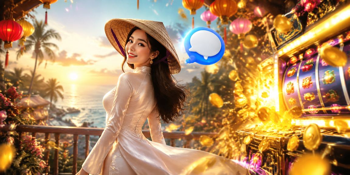Người chơi trải nghiệm slot game mới tại Buôn Ma Thuột với trang phục truyền thống nón lá