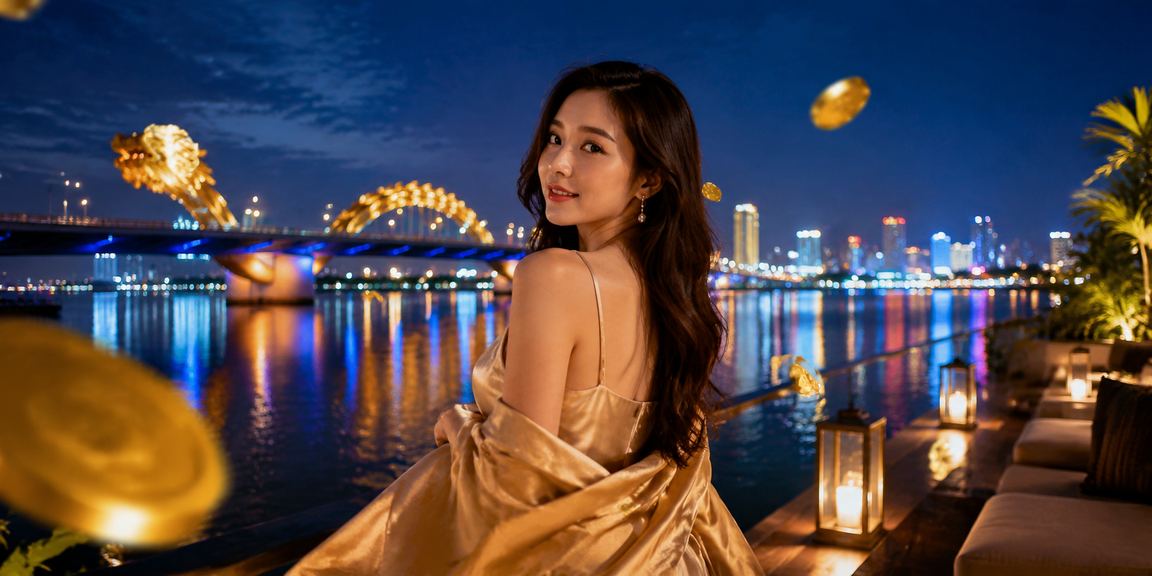 Khung cảnh bãi biển Đà Nẵng về đêm với không khí sòng bài và casino sôi động